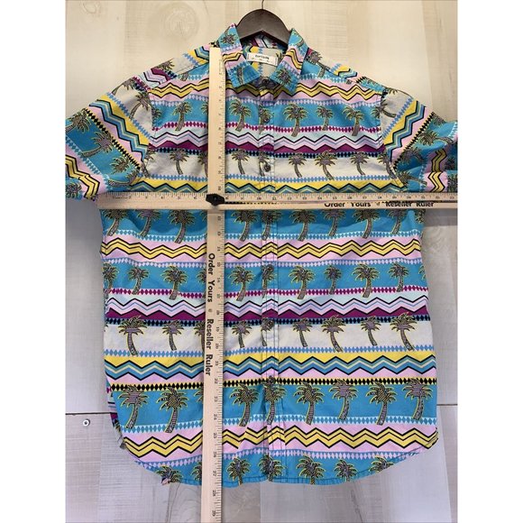 Zipcode Mens Colorful Tropical Palm Tree Print Button Up Short Sleeve Mens Sz L - Picture 3 of 6